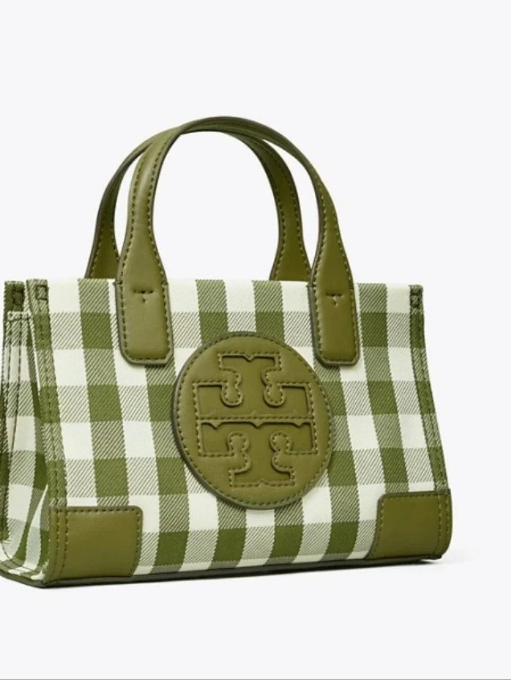 Tory Burch Ella Micro Tote in Olive Green & White Gingham